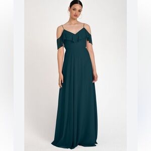 Jenny Yoo Teal Off-Shoulder Bridesmaid Dress